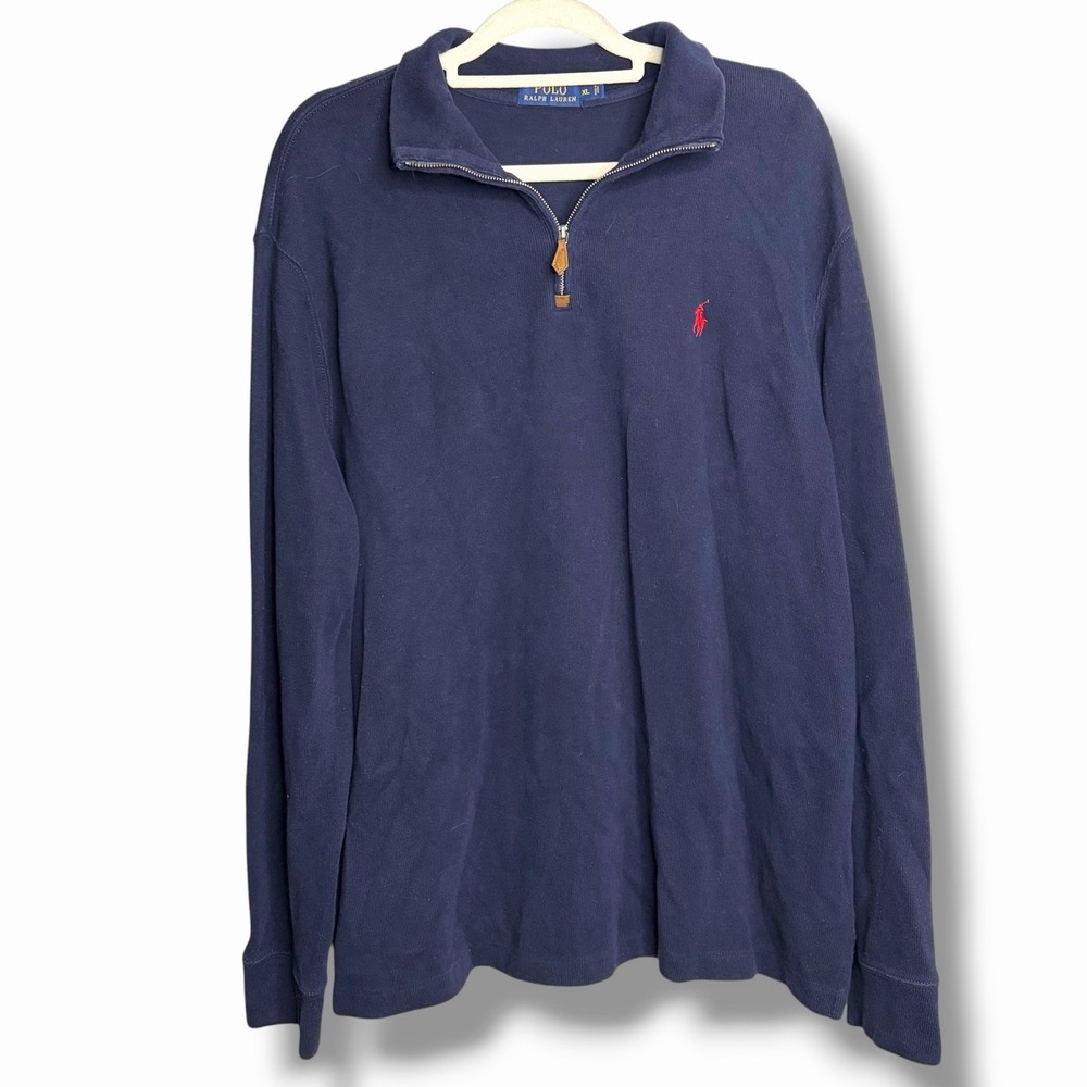 Polo Ralph Lauren Mens XL Navy Blue Quarter Zip Pullover Sweatshirt Pony Logo